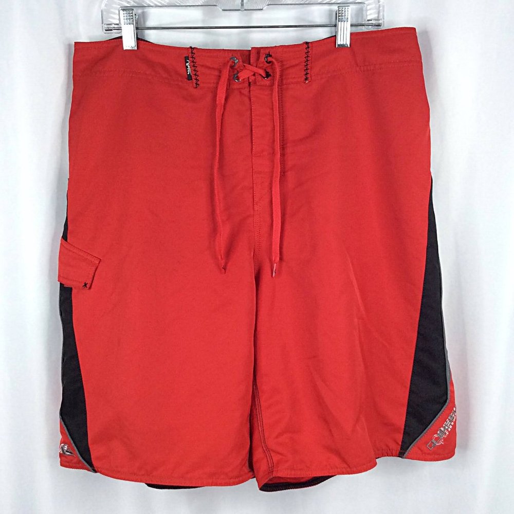 Billabong Board Shorts Mens 36 Red Black Swim Trunks Bermuda 10" Inseam